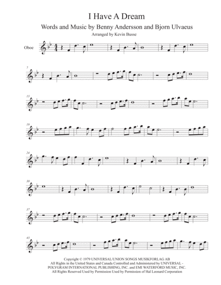 I Have A Dream Original Key Oboe Sheet Music