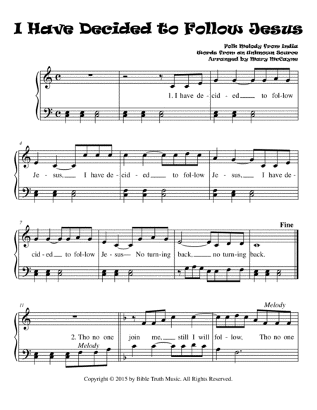 Free Sheet Music I Have Decided To Follow Jesus