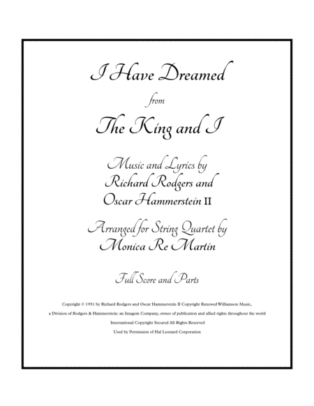 I Have Dreamed From The King And I Sheet Music