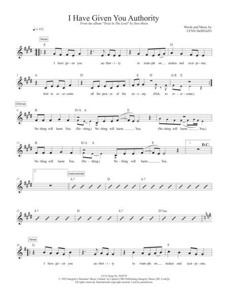 Free Sheet Music I Have Given You Authority