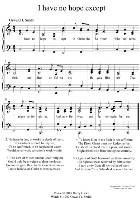 I Have No Hope Except In Christ A New Tune To A Wonderful Oswald Smith Poem Sheet Music