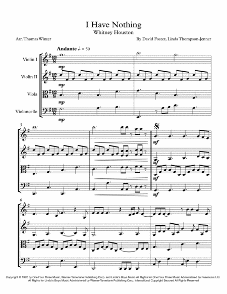 Free Sheet Music I Have Nothing String Quartet Trio Duo Or Solo Violin