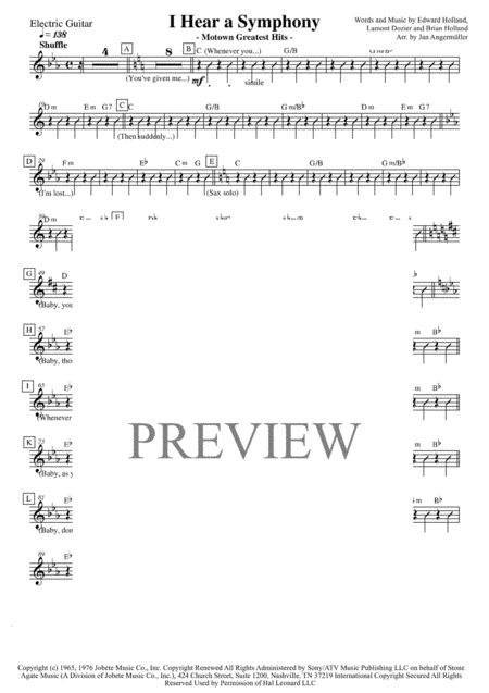 I Hear A Symphony E Guitar Transcription Of Original Motown Recording Sheet Music