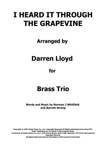 Free Sheet Music I Heard It Through The Grapevine Brass Trio