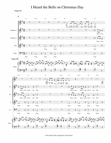 I Heard The Bells On Christmas Day Ssa Solo Cello Piano Sheet Music