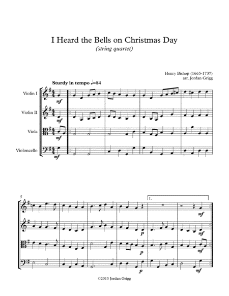 Free Sheet Music I Heard The Bells On Christmas Day String Quartet