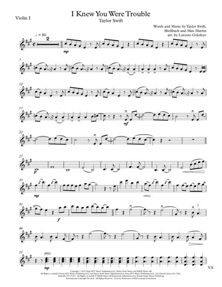 Free Sheet Music I Knew You Were Trouble
