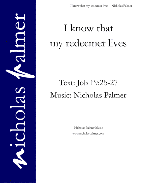 I Know That My Redeemer Lives Sattbb Sheet Music