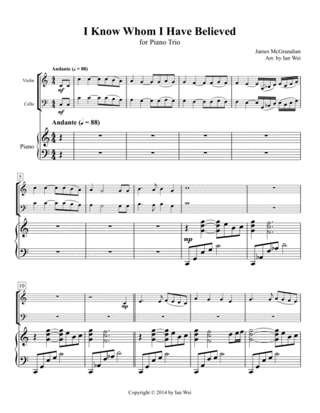 Free Sheet Music I Know Whom I Have Believed For Piano Trio