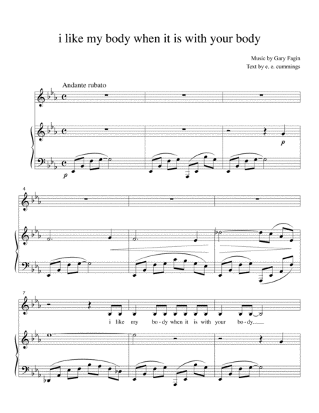 Free Sheet Music I Like My Body When It Is With Your Body For Voice And Piano