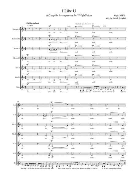 I Like U A Cappella Arrangement Sheet Music