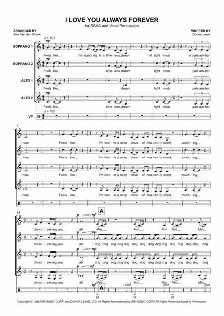 I Love You Always Forever For Ssaa With Vocal Percussion Sheet Music