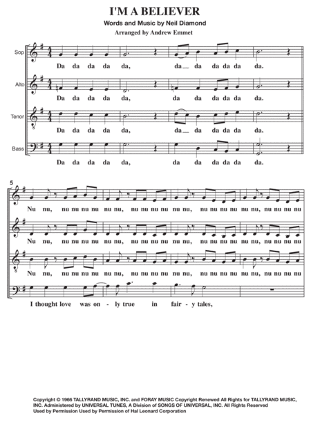 I M A Believer A Cappella Sheet Music