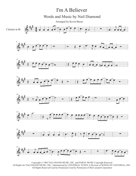 Free Sheet Music I M A Believer Clarinet