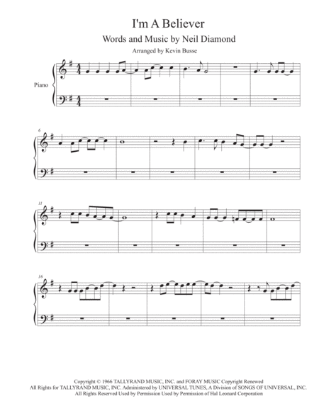 I M A Believer Piano Sheet Music