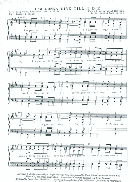 I M Gonna Live Till I Die Sheet Music