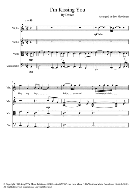 Free Sheet Music I M Kissing You String Quartet Very Beautiful