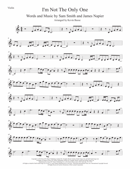 I M Not The Only One Easy Key Of C Violin Sheet Music