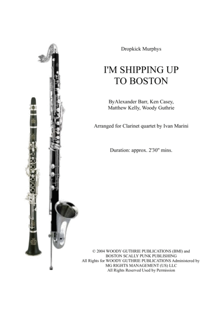 Free Sheet Music I M Shipping Up To Boston Dropkick Murphys Clarinet Quartet