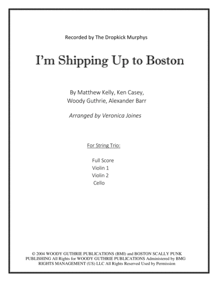 Free Sheet Music I M Shipping Up To Boston For String Trio