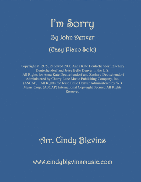 I M Sorry Easy Piano Solo Sheet Music