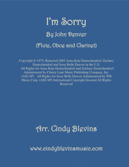 I M Sorry For Flute Oboe And Clarinet Sheet Music