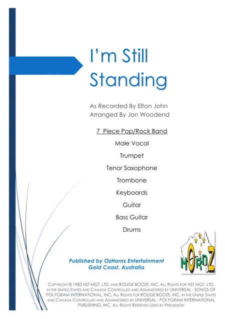 Free Sheet Music I M Still Standing 7 Piece Pop Rock Band Chart