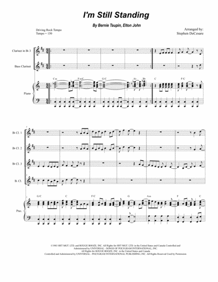 Free Sheet Music I M Still Standing For Clarinet Choir And Piano