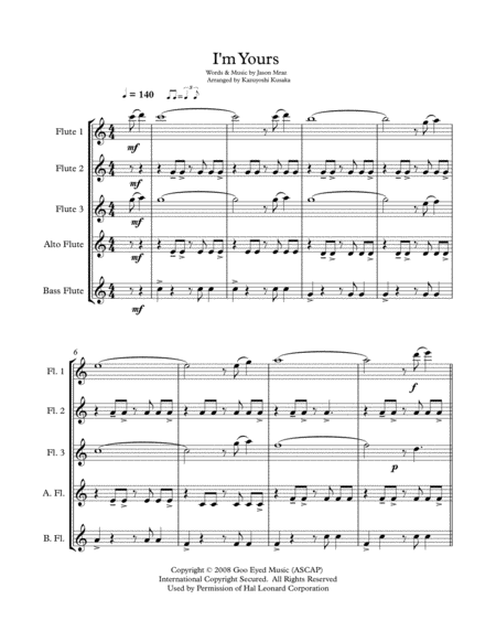 I M Yours For Flute Ensemble Sheet Music