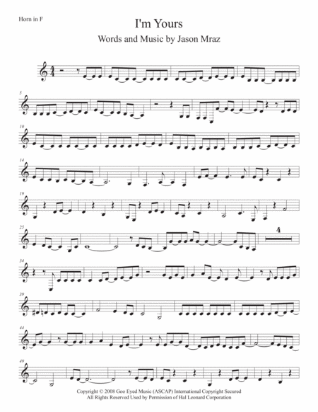 I M Yours Horn In F Sheet Music