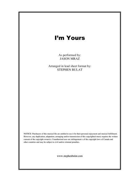 I M Yours Jason Mraz Lead Sheet Key Of C Sheet Music