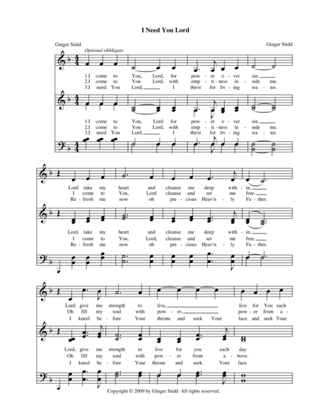 I Need You Lord Sheet Music