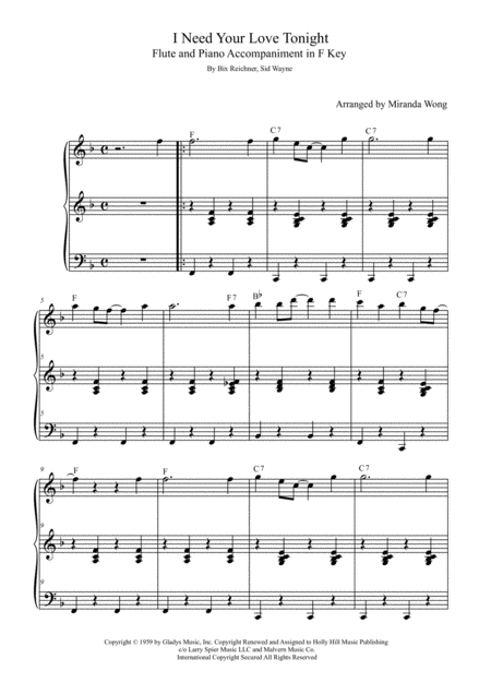Free Sheet Music I Need Your Love Tonight Wedding Music For Flute Or Oboe And Piano