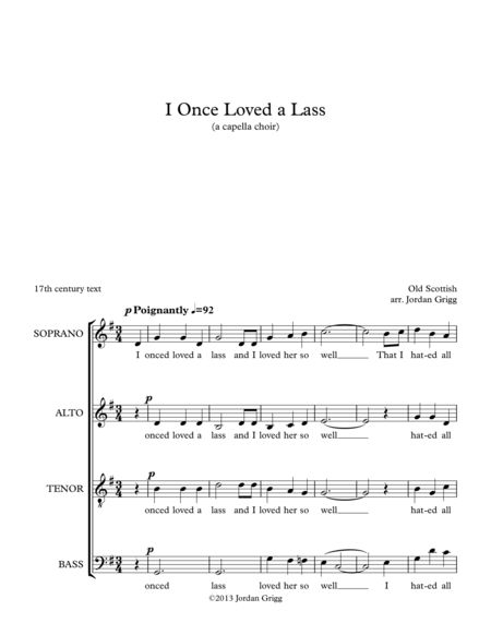 Free Sheet Music I Once Loved A Lass A Capella Choir