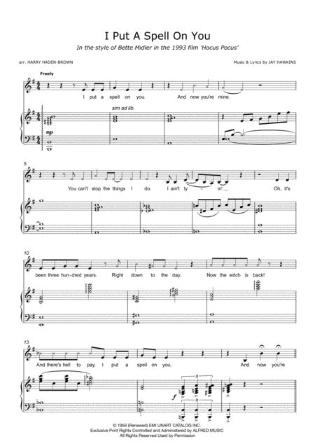 I Put A Spell On You In The Style Of Bette Midler In Hocus Pocus Sheet Music