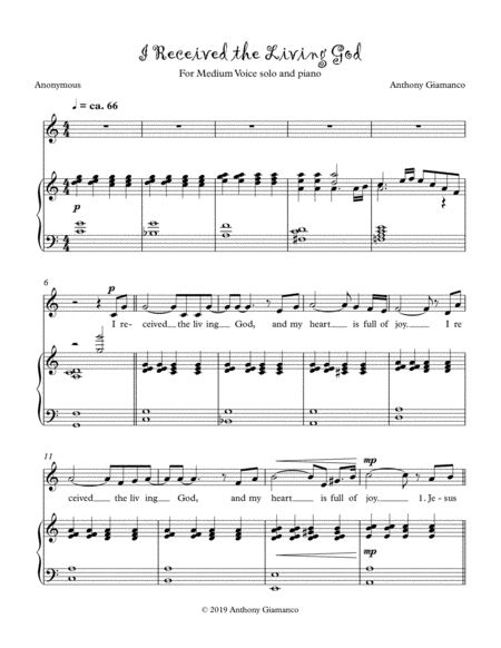 I Received The Living God Solo For Medium Voice And Piano Sheet Music