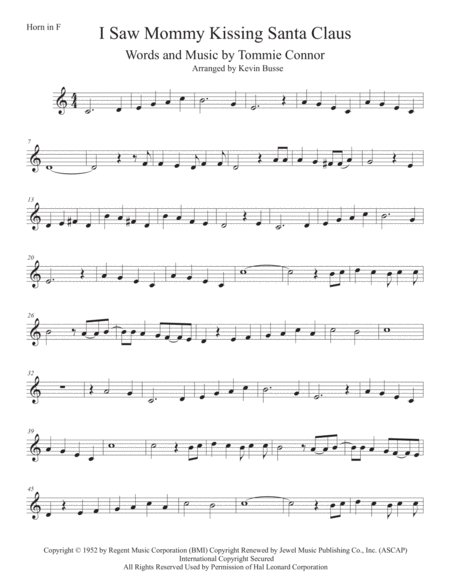 Free Sheet Music I Saw Mommy Kissing Santa Claus Easy Key Of C Horn In F