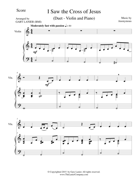 Free Sheet Music I Saw The Cross Of Jesus Duet Violin And Piano Score And Parts