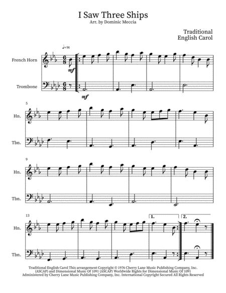 Free Sheet Music I Saw Three Ships French Horn And Trombone Duet