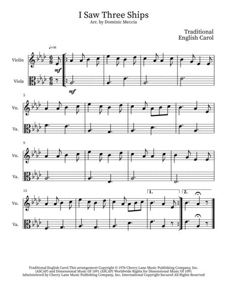 Free Sheet Music I Saw Three Ships Violin And Viola Duet