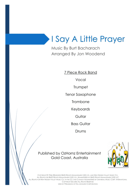 Free Sheet Music I Say A Little Prayer 7 Piece Horn Chart