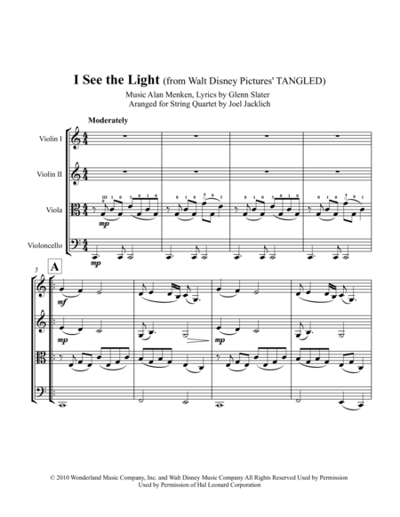 Free Sheet Music I See The Light From Tangled For String Quartet