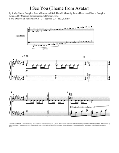 Free Sheet Music I See You Theme From Avatar