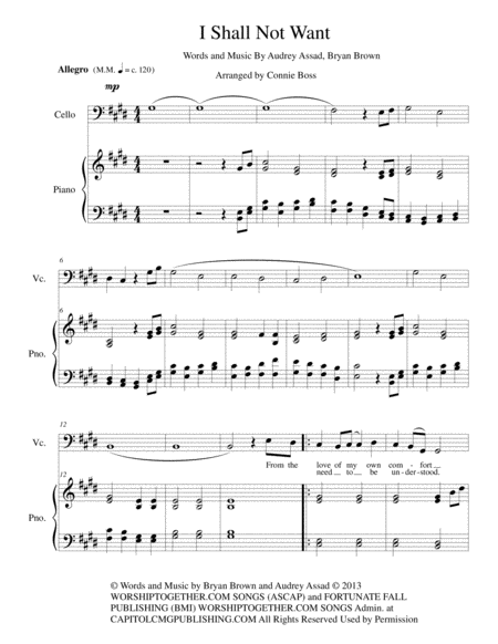 Free Sheet Music I Shall Not Want Cello And Piano