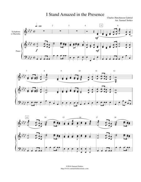 Free Sheet Music I Stand Amazed In The Presence Xylophone Marimba With Piano Accompaniment