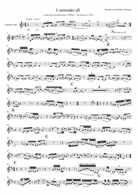 I Surrender All Clarinet Sheet Music