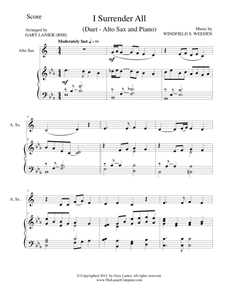 I Surrender All Duet Alto Sax And Piano Score And Parts Sheet Music