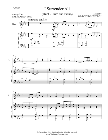 Free Sheet Music I Surrender All Duet Flute And Piano Score And Parts