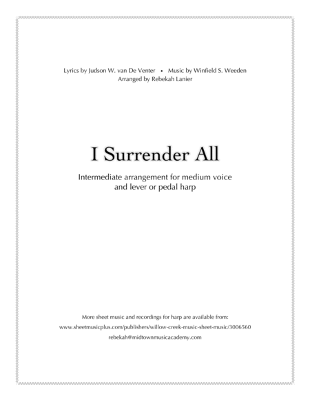 Free Sheet Music I Surrender All For Medium Voice And Lever Or Pedal Harp