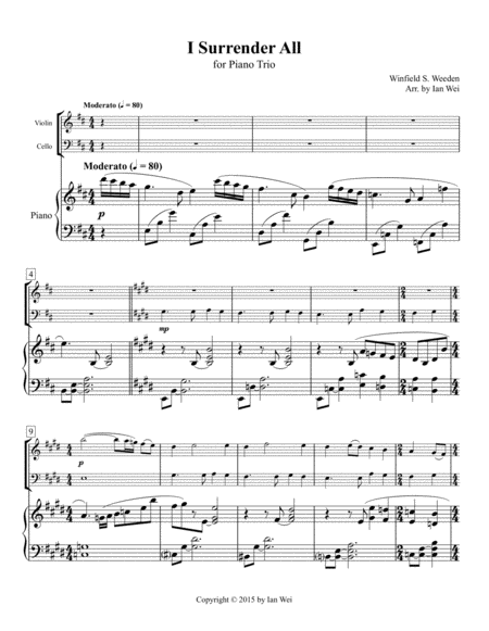 I Surrender All For Piano Trio Sheet Music